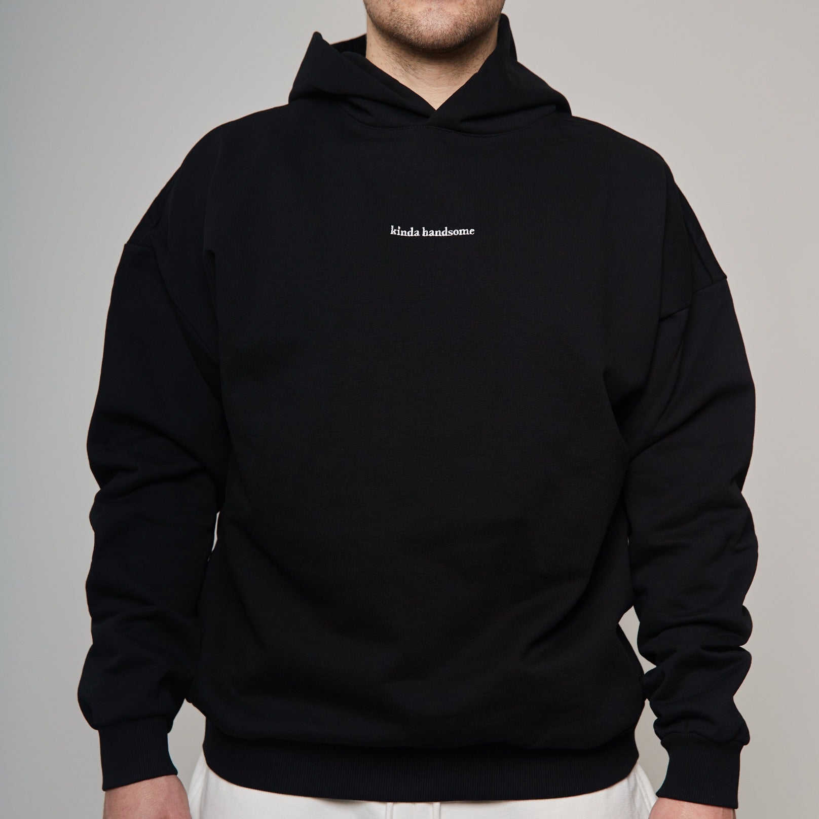 front of black sweatshirt showing logo